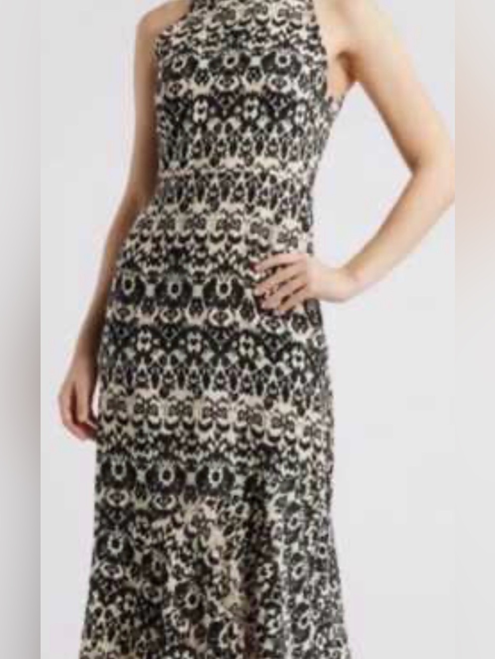 NWT Sam Edelman Ikat High Neck Maxi Dress Black White Size 4